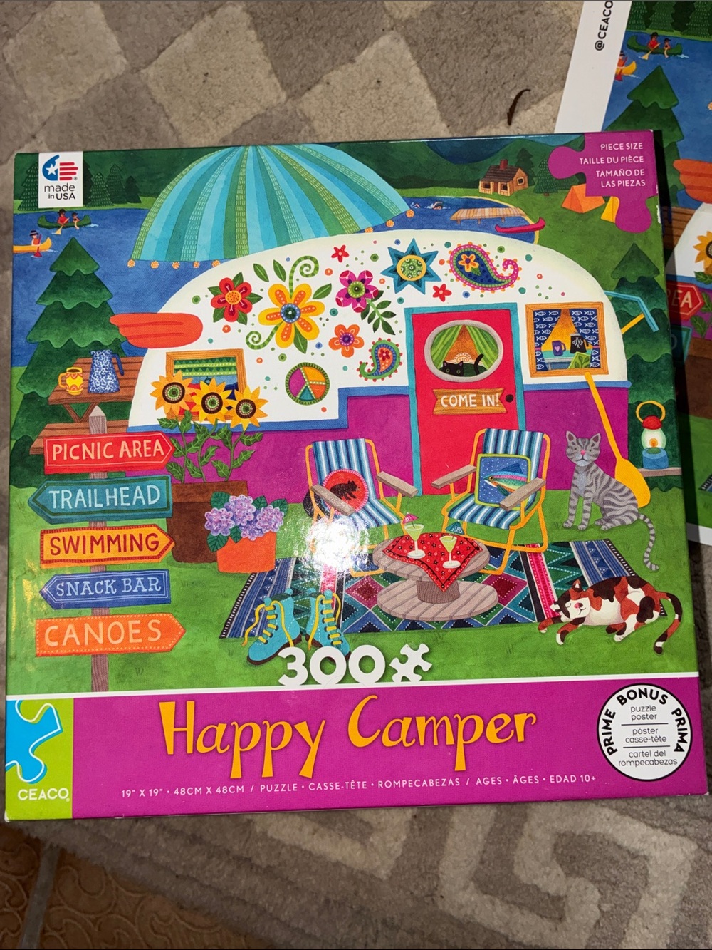 Happy Camper 300 Pieces Puzzle Unique Hand Ceafted Die Random Shaped Made in USA